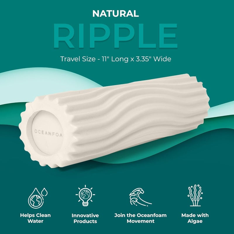 Oceanfoam Ripple Travel Foam Roller (11" x 3.35") Firm Mini Foam Roller for Physical Therapy, Deep Tissue Massage, Back Pain - High Density, Ergonomic Wave Textured - Yoga, Pilates, Exercise (Natural) - Image 4